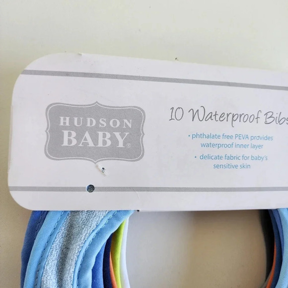 NWT Set Of 10 Hudson Baby Unisex Babydrooler Bib with Waterproof Lining Blue - Picture 11 of 11